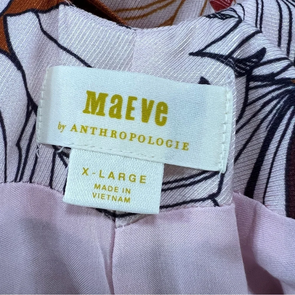 Anthropologie Maeve Maxi Dress Women’s XL Floral Twist Back Orange Slit Sides Q - Picture 10 of 11